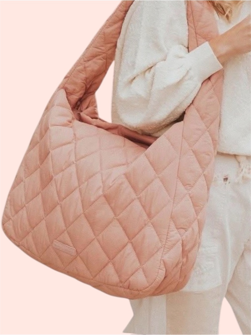 POPPY & PEONIES HAUL IT HOBO BAG Quilted Boho Y2K Oversized NudeTote Lightweight